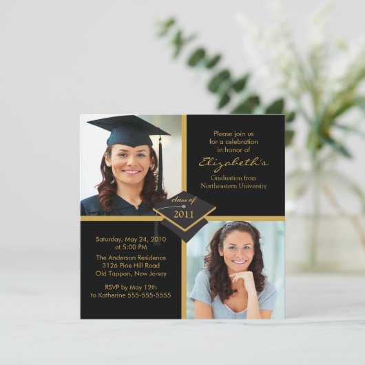 Uitnodiging voor Afstuderen via Black & Gold Photo (Staand voorkant)