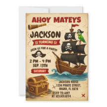 Uitnodiging voor Ahoy Matey Pirate Birthday Party