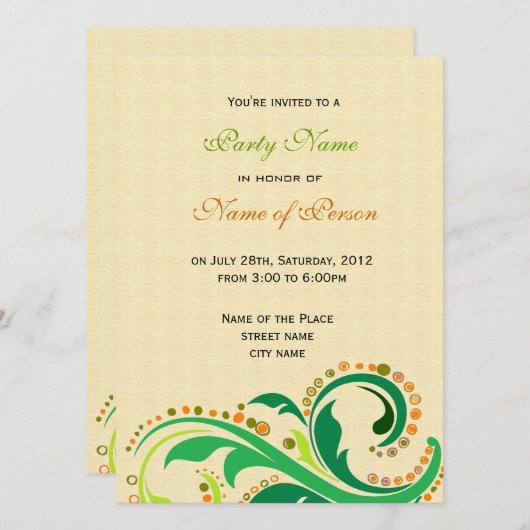Uitnodiging voor alle partijen, bloemenswirl (Voorkant / Achterkant)