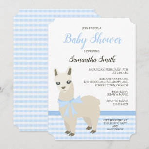 Uitnodiging voor Alpaca Blue Baby shower