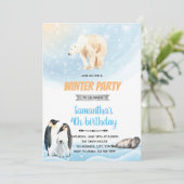 Uitnodiging voor arctisch winterfeestje (Staand voorkant)