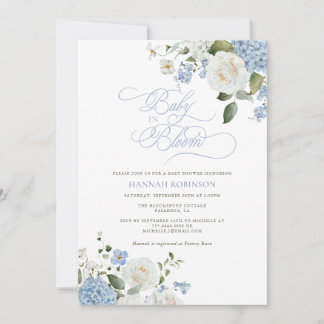 Uitnodiging voor Baby in Bloom Blauwe Hortensia Ba