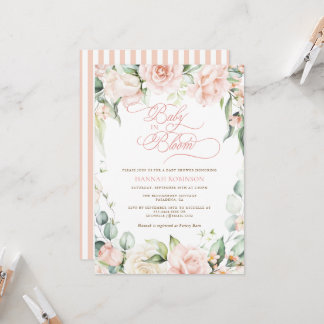 Uitnodiging voor baby in Bloom Blush bloemen baby