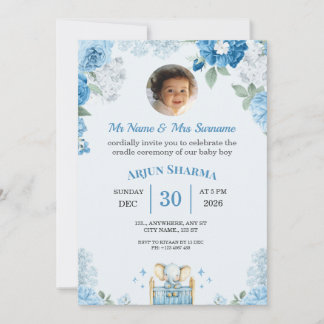 Uitnodiging voor baby jongen wieg ceremonie foto