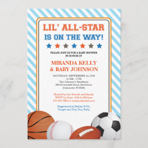 Uitnodiging voor Baby shower, All Star Sports