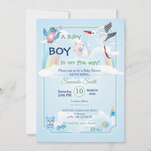 Uitnodiging voor baby shower, het is een jongen (Voorkant)