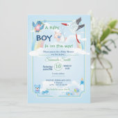 Uitnodiging voor baby shower, het is een jongen (Staand voorkant)