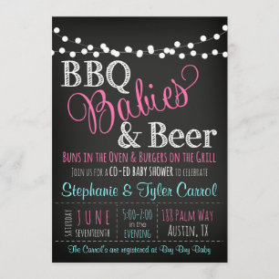Uitnodiging voor baby shower met BBQ Babies en Bee