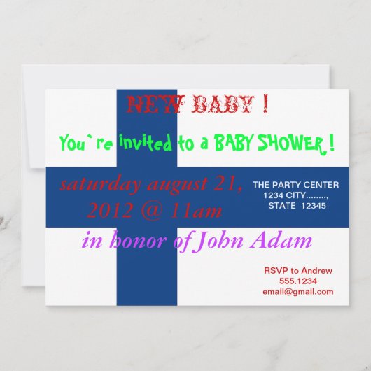 Uitnodiging voor baby shower met Finse vlag (Voorkant)