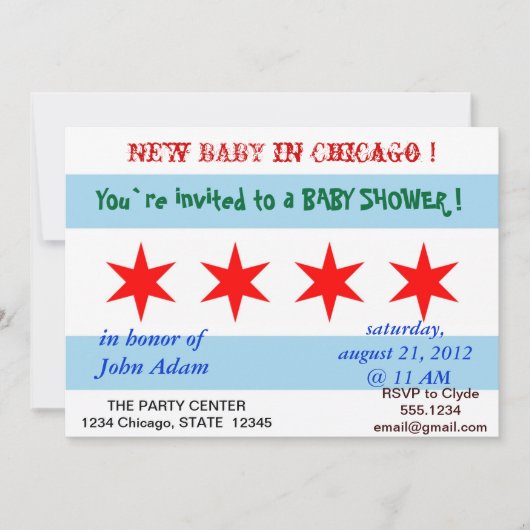 Uitnodiging voor baby shower met Flag of Chicago (Voorkant)