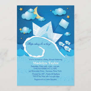 Uitnodiging voor Baby shower met papieren zeilboot