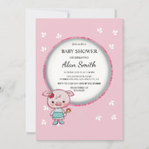 Uitnodiging voor baby shower met roze biggetje