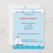 Uitnodiging voor Baby shower met zeilboot (Achterkant)