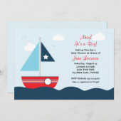 Uitnodiging voor Baby shower met zeilboot (Voorkant / Achterkant)