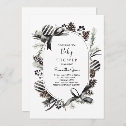 Uitnodiging voor Baby shower met zwarte kerst (Voorkant / Achterkant)