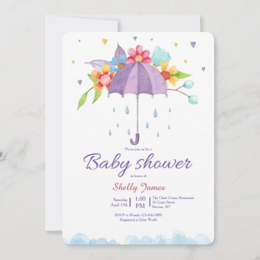 Uitnodiging voor baby shower onder de paraplu (Voorkant)