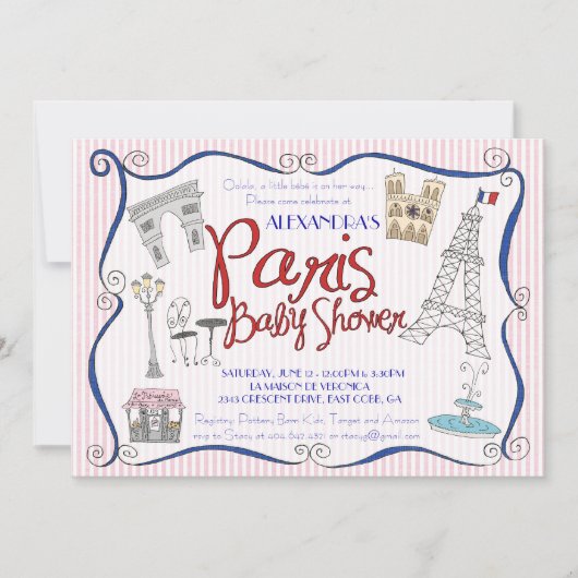 Uitnodiging voor Baby shower van Parijs (Voorkant)