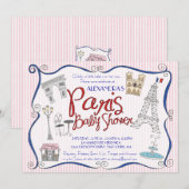 Uitnodiging voor Baby shower van Parijs (Voorkant / Achterkant)