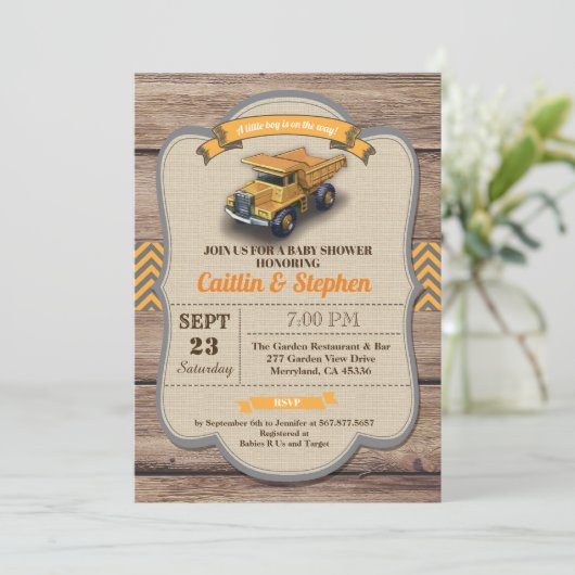 Uitnodiging voor baby shower van pompwagens. retr (Staand voorkant)
