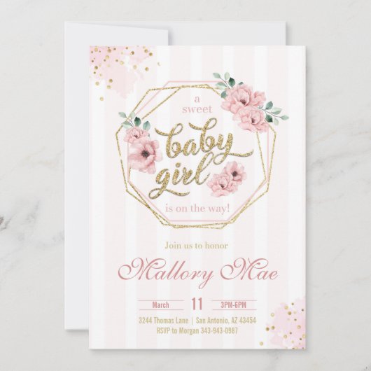 Uitnodiging voor baby shower voor babymeisje (Voorkant)