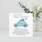 Uitnodiging voor babyborrel Fiat 500 voor jongen (Staand voorkant)