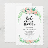 Uitnodiging voor babyborrel met delicate boeket (Voorkant / Achterkant)