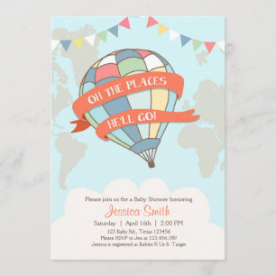 Uitnodiging voor babyborrel met hete luchtballon B
