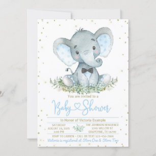 Uitnodiging voor babyborrel met olifant jongen met