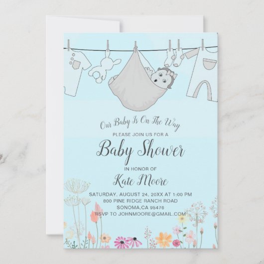 Uitnodiging voor babyborrel voor jongen | Baby bun (Voorkant)