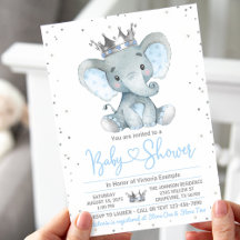 Uitnodiging voor babyfeest Jongen Olifant Prins