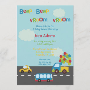Uitnodiging voor babyfeest met thema vervoer auto 