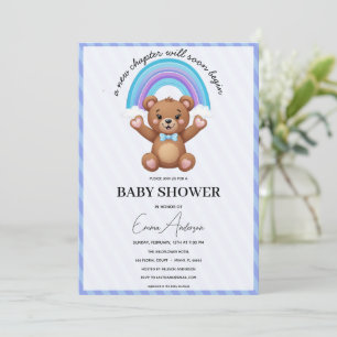 Uitnodiging voor babyfeest Teddybeer Regenboog Cut
