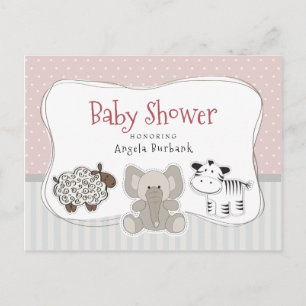 Uitnodiging voor babyfeestje met baby dieren briefkaart
