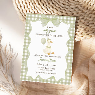 Uitnodiging voor babyfeestje met groene gingham do