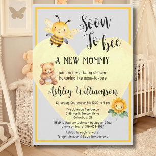 Uitnodiging voor babyfeestje 'Mom-to-Bee Honey Bea
