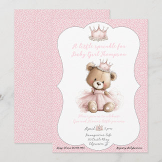 Uitnodiging voor babyfeestje Teddy Beer Prinses