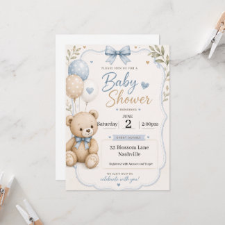 Uitnodiging voor babyfeestje voor jongens met tedd
