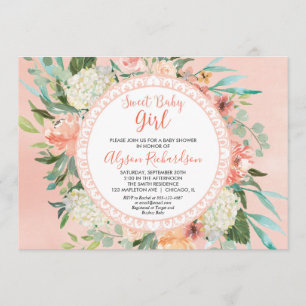 Uitnodiging voor babyshower meisje perziken room g