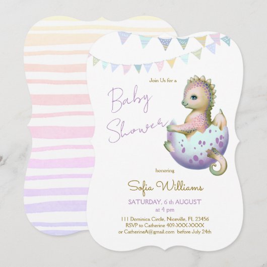 Uitnodiging voor babyshower met leuke draak (Voorkant / Achterkant)