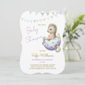 Uitnodiging voor babyshower met leuke draak (Staand voorkant)