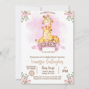 Uitnodiging voor babyshower met mama en baby-giraf