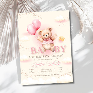 Uitnodiging voor babyshower voor meisje, Teddybeer
