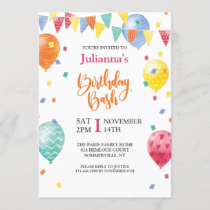 Uitnodiging voor ballonverjaardag Bash