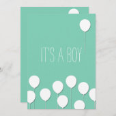 Uitnodiging voor Balloon Baby Boy (Voorkant / Achterkant)