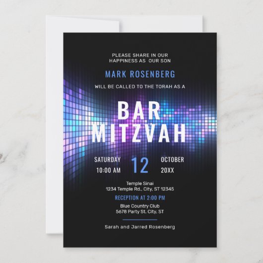 Uitnodiging voor Bar Mitzvah DJ Techno Dance Party (Voorkant)