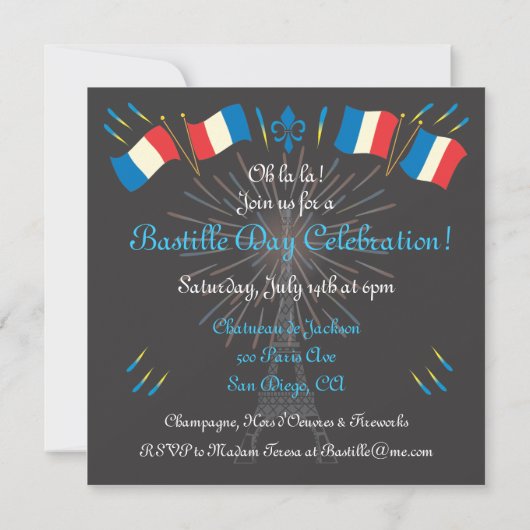 Uitnodiging voor Bastille Day Feest (Achterkant)