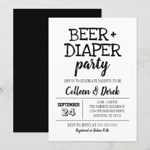 Uitnodiging voor Beer & Diaper-partij Zwart-wit