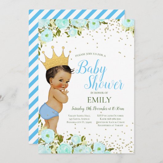 Uitnodiging voor bewerkbare prins voor jongens (Voorkant / Achterkant)