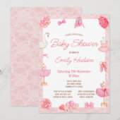 Uitnodiging voor bewerkbare roze tutu-ballerina (Voorkant / Achterkant)