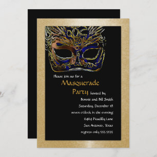 Uitnodiging voor Black and Gold Masquerade Party